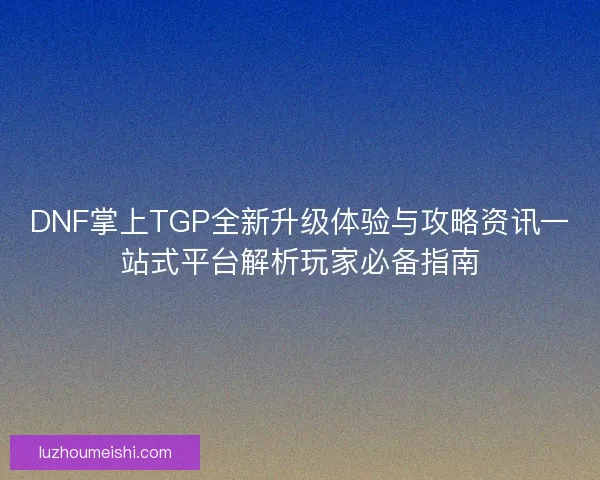 DNF掌上TGP全新升级体验与攻略资讯一站式平台解析玩家必备指南